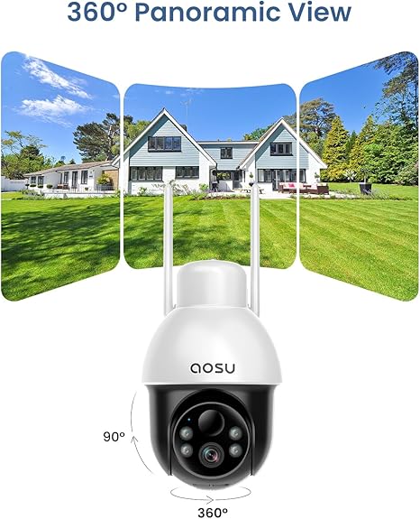 AOSU Solar Camera Security Outdoor - Security Cameras Wireless Outdoor with 360° Panoramic View, Human Auto Tracking, 2K Night Vision, Compatible with Alexa/Google Assistant (2 Pack) - Image 4