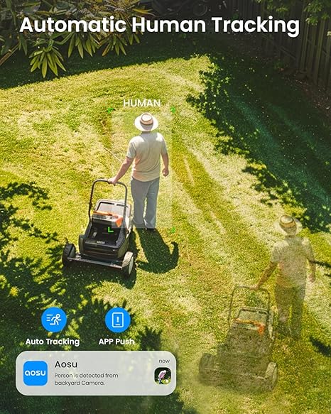 AOSU Solar Camera Security Outdoor - Security Cameras Wireless Outdoor with 360° Panoramic View, Human Auto Tracking, 2K Night Vision, Compatible with Alexa/Google Assistant (2 Pack) - Image 3