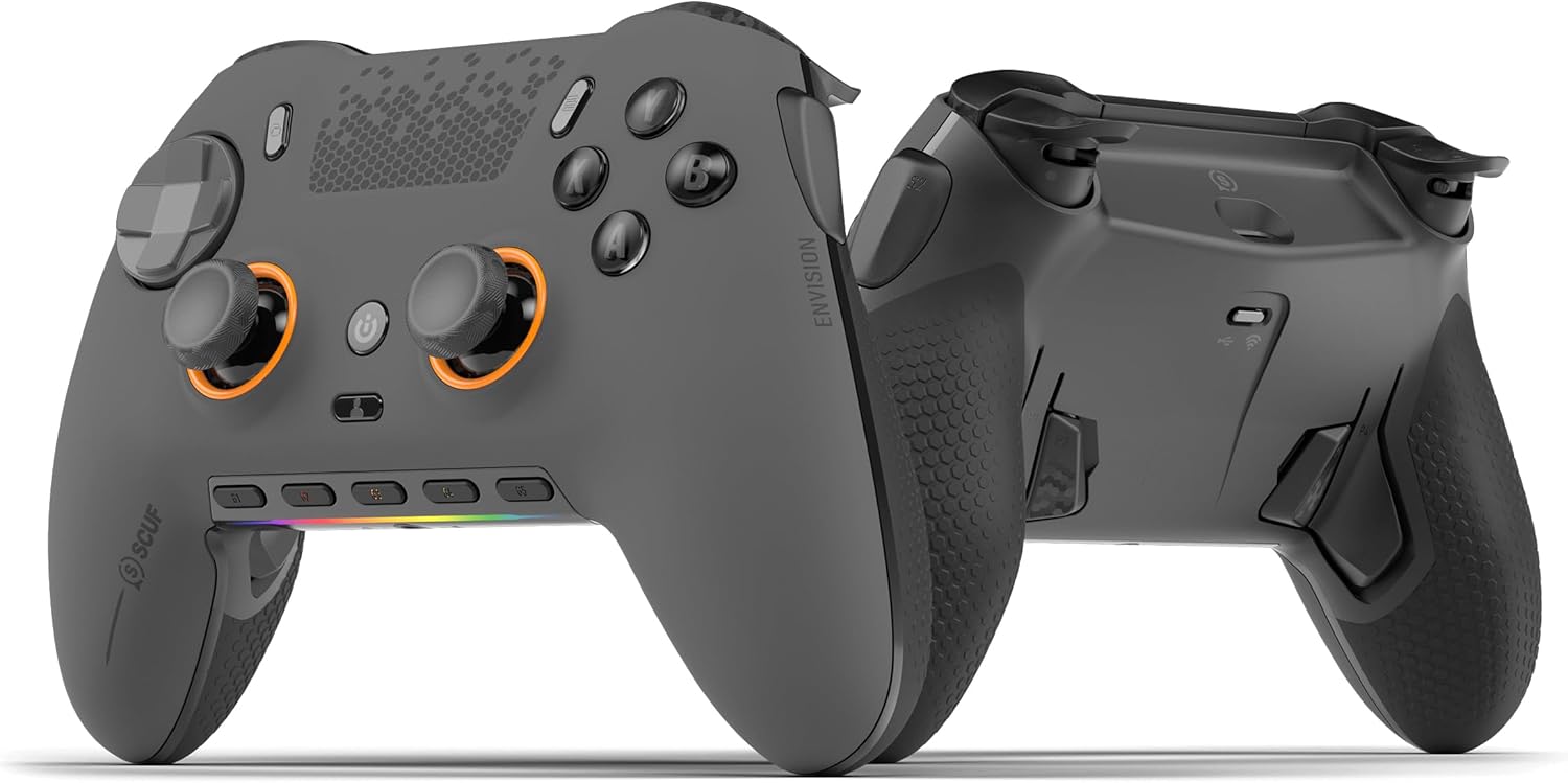 SCUF ENVISION PRO Wireless PC Only Gaming Controller - Five Remappable G-Keys - Remappable Back Paddles - Instant Triggers - iCUE Compatible - Steel Gray